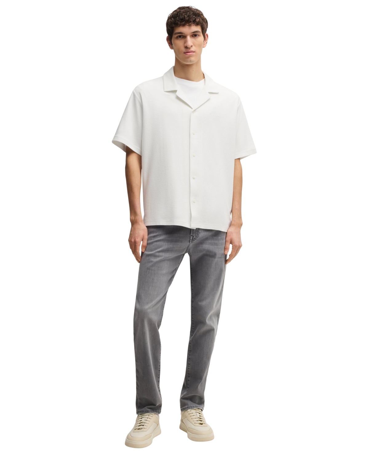 Hugo Boss Boss By  Men's Waffle Cotton Relaxed-fit Shirt In White