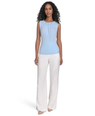 Women's Pleated-Neck Sleeveless Top