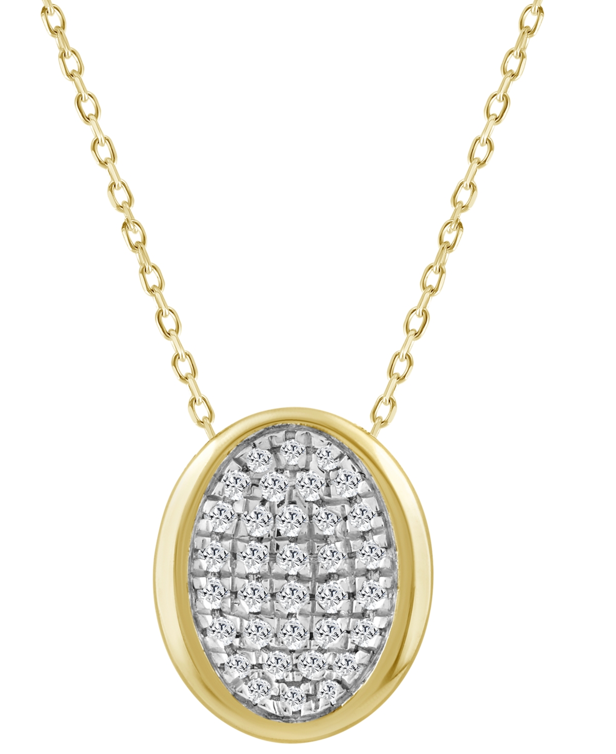 Macy's Diamond Oval Bezel Cluster Pendant Necklace (1/8 Ct. T.w.) In 14k Gold, 16" + 2" Extender