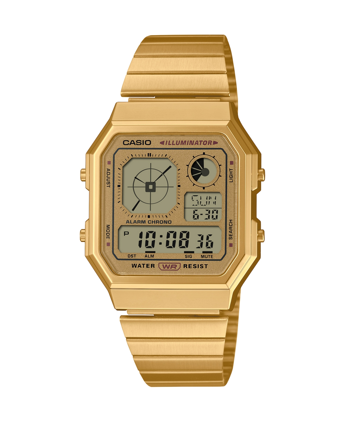 Men's Vintage Digital Gold-Tone Stainless Steel Bracelet Watch 34mm - Gold