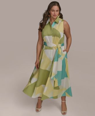 Donna Karan New York Plus Size Printed Tie-Waist Sleeveless
