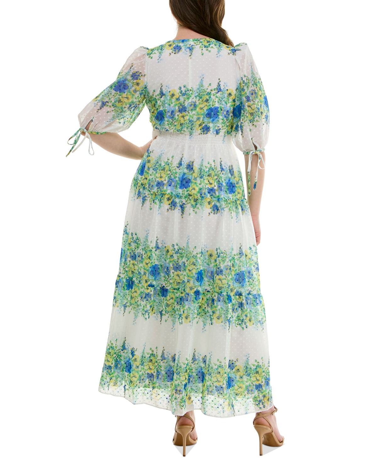 Taylor Plus Size Floral-print Chiffon A-line Midi Dress In Ivory Cerulean