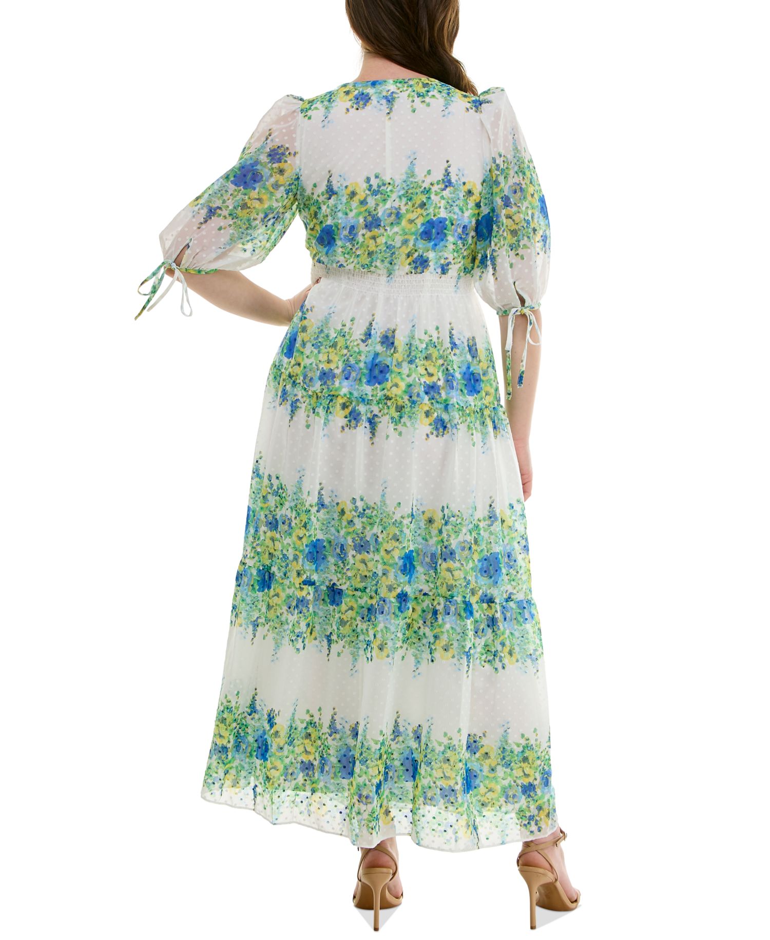 Plus Size Floral Chiffon A-Line Midi Dress