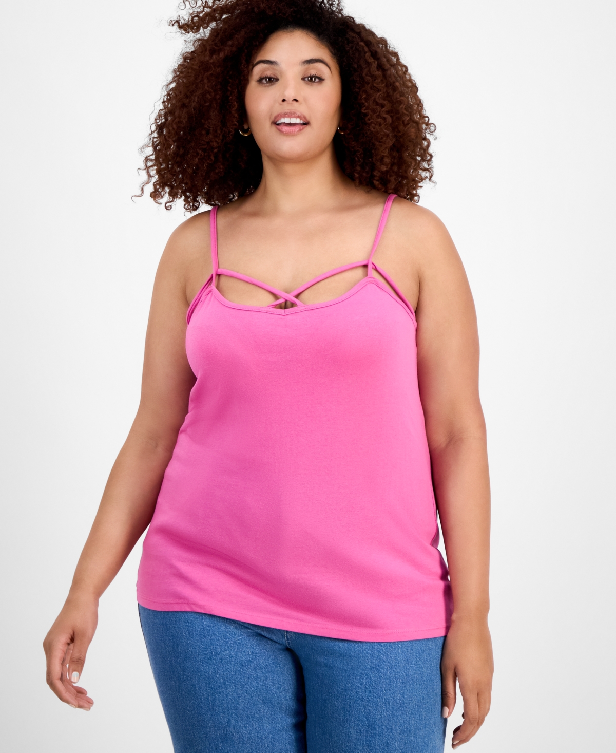 Trendy Plus Size Strappy Cross-Front Tank Top - Flame