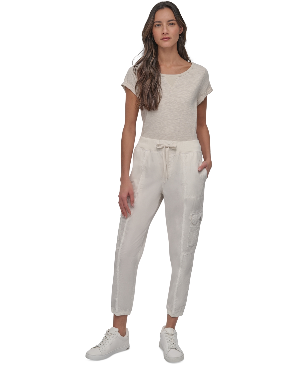 Dkny Sport Women's Cotton Ribbed-waist Jogger Cargo Pants
