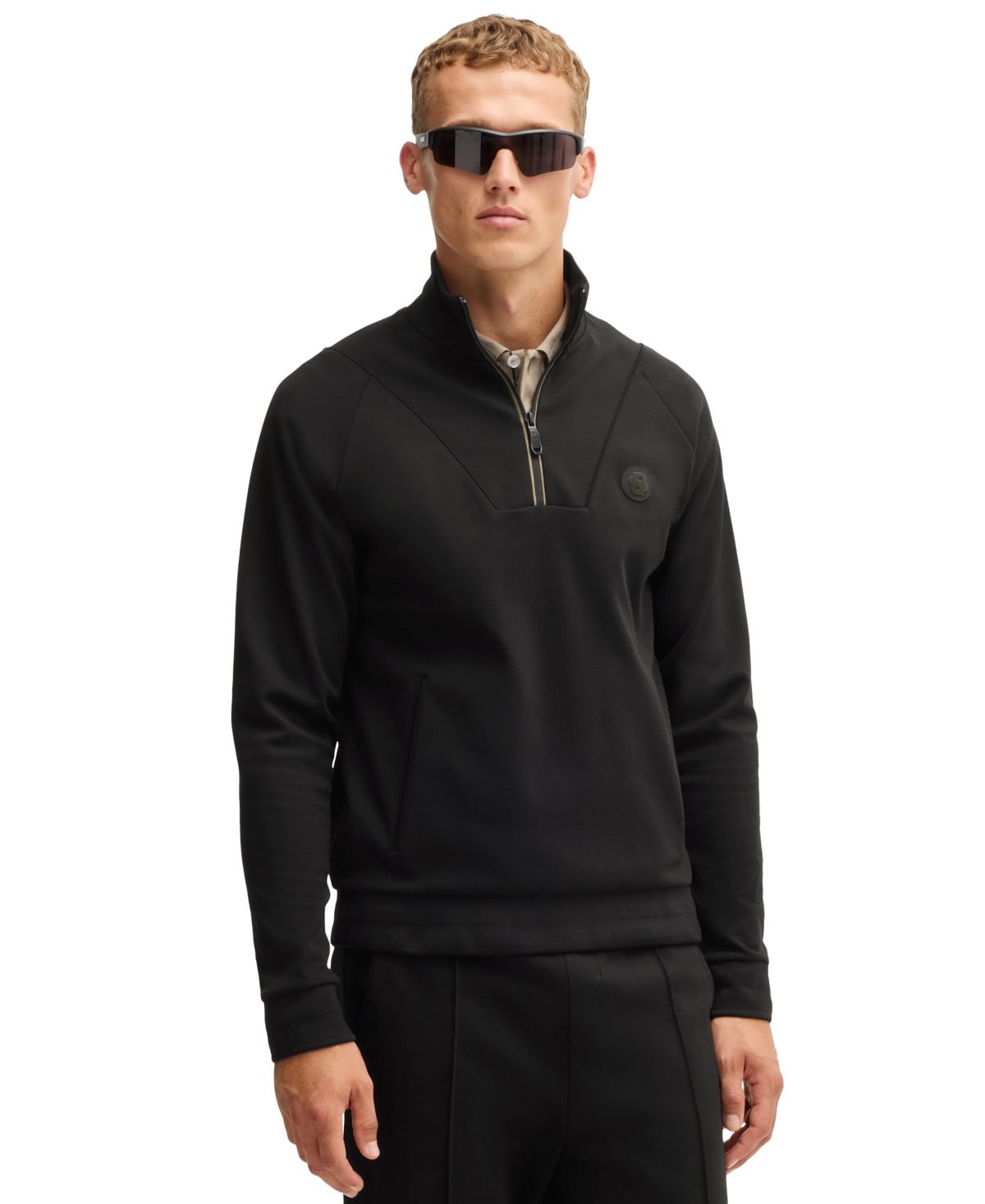 Boss by Hugo Boss Men's Double B Monogram Zip-Neck Sweatshirt - Black