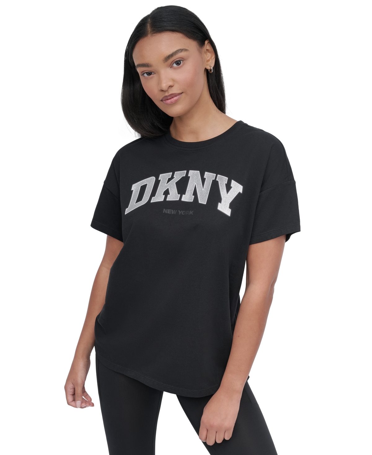 Dkny Sport Women's Glitter Logo Varsity T-shirt