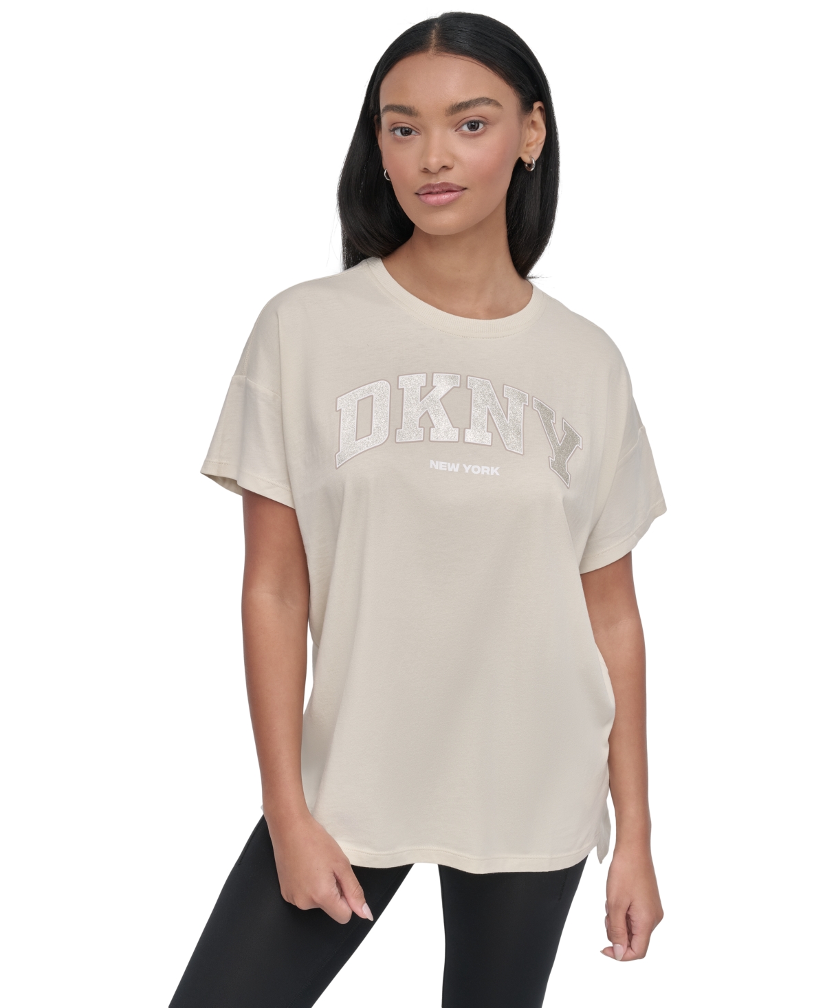 Shop Dkny Sport Women's Glitter Logo Varsity T-shirt