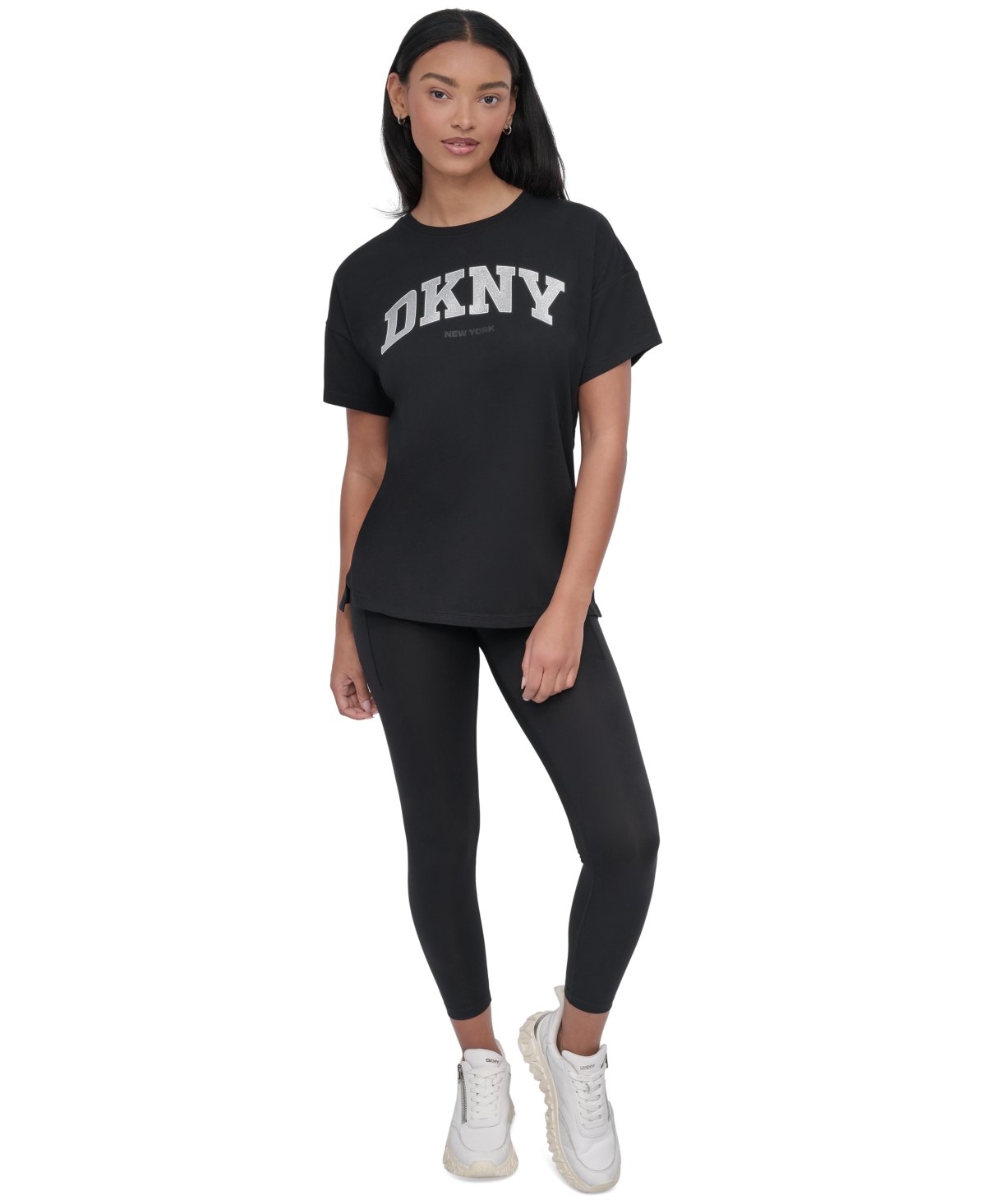 Dkny Sport Women's Glitter Logo Varsity T-shirt