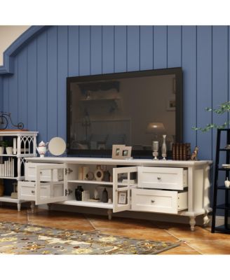 TV Stand with 2 Glass Doors and 4 Drawers, Media Console , Entertainment Center