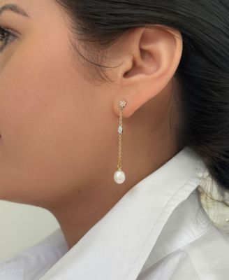 Gold Freshwater Cultivated Pearl Drop Earrings