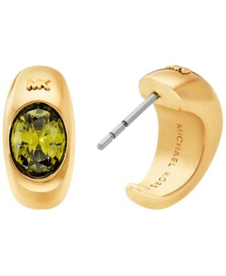 14K Gold-Plated Brass Oval Stone Hoop Earrings