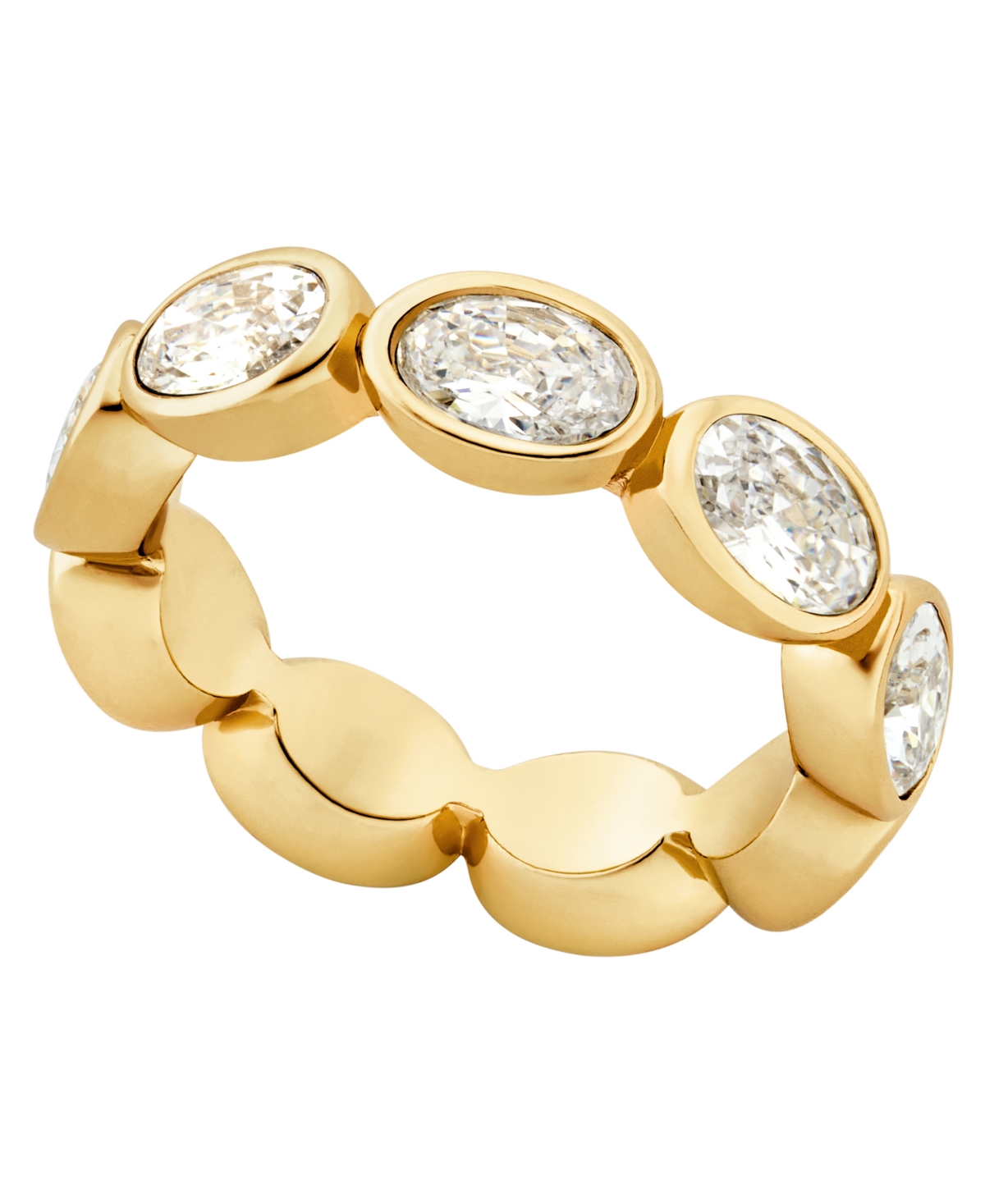 14K Gold-Plated Brass Oval Stone Tennis Ring - Gold