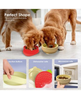 Red Small Strawberry Shaped Silicone Pet Bowl with Non-Slip Suction Base