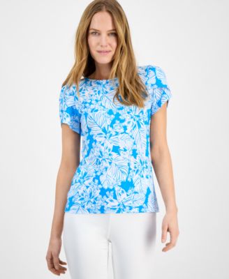 AK Anne Klein - Women's Printed Tulip-Sleeve Top