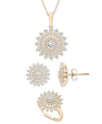Diamond Flower Cluster Stud Earrings (1 ct. t.w) in 14k Yellow Gold or 14k White gold, Exclusively at Macy's