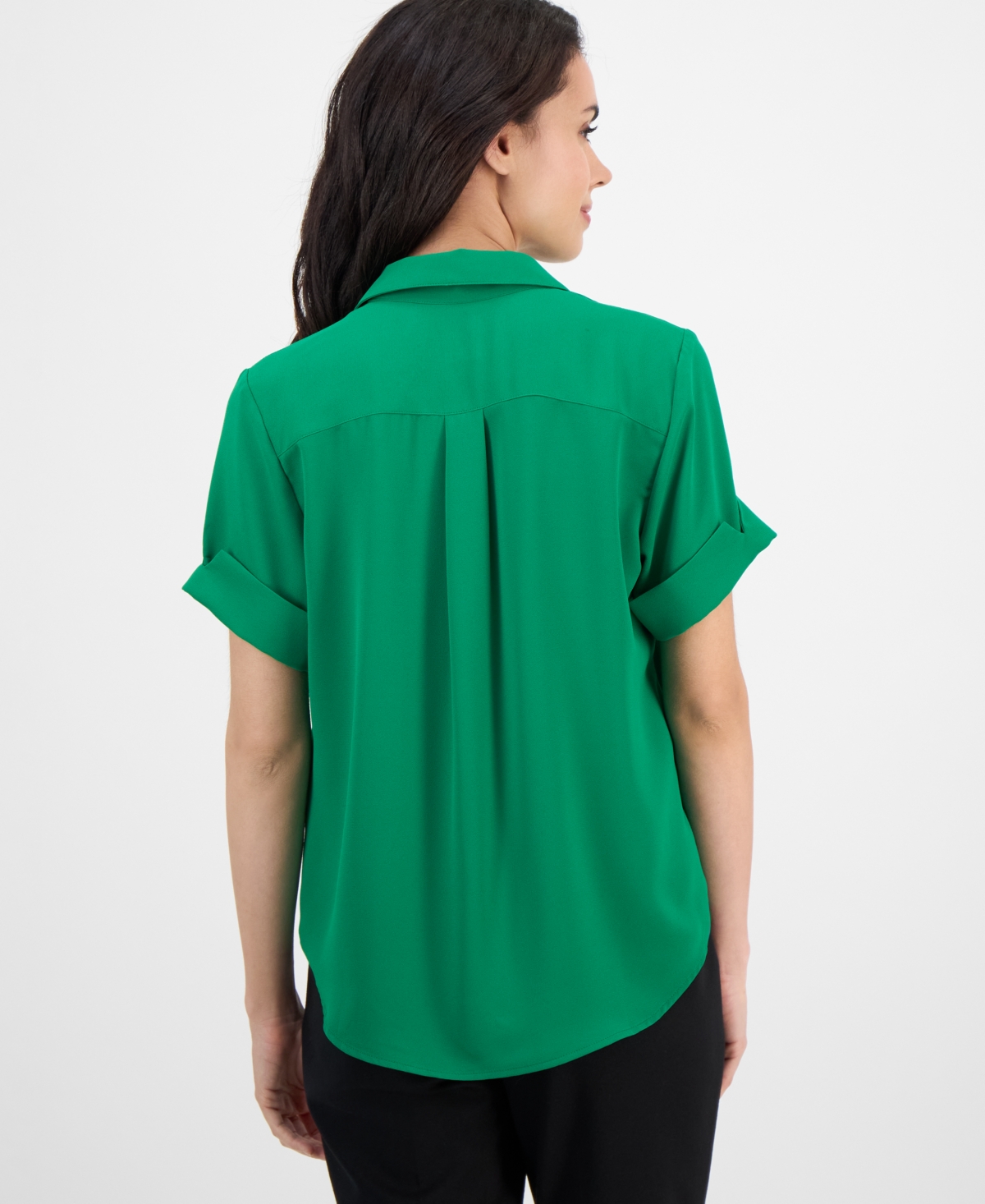 AK ANNE KLEIN PETITE COLLARED BUTTON-FRONT SHIRT 