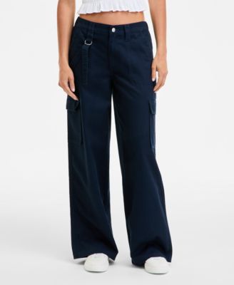 Juniors' Cargo Strap Wide-Leg Pants