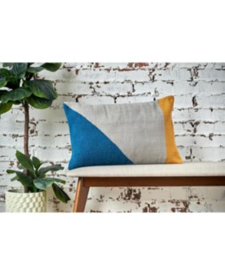 Rory Blue Sand & Gold Cotton Blend Accent Pillow 14" x 22"