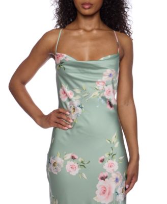 Alex & Sophia Juniors' Floral Satin Cowlneck Gown - Macy's