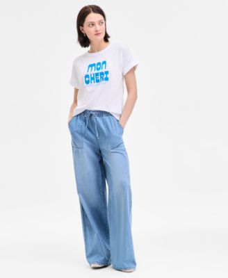 ON 34TH WOMENS CUFFED MON CHERI T SHIRT PULL ON UTILITY WIDE LEG JEANS EXCLUSIVELY AT MACYS 