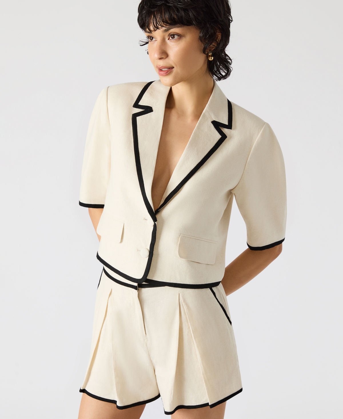 Women's Fable Tipped Short-Sleeve Blazer - Natural