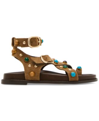 Steve Madden ☆ Linear スタッズ アンクルストラップサンダル LINEAR Black Suede Strappy Footbed Studded Women's Sandal