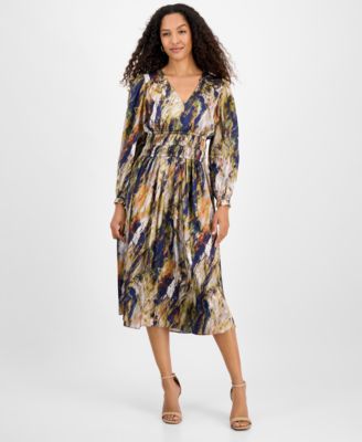 julia jordan - Women's Printed V-Neck Long-Sleeve Midi Dress