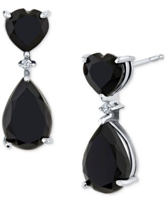 Onyx & Diamond Accent Drop Earrings in Sterling Silver