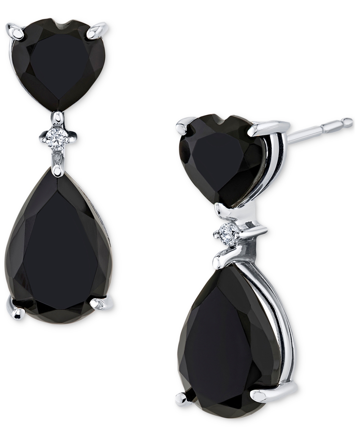 Macy's Onyx & Diamond Accent Drop Earrings In Sterling Silver In Silver