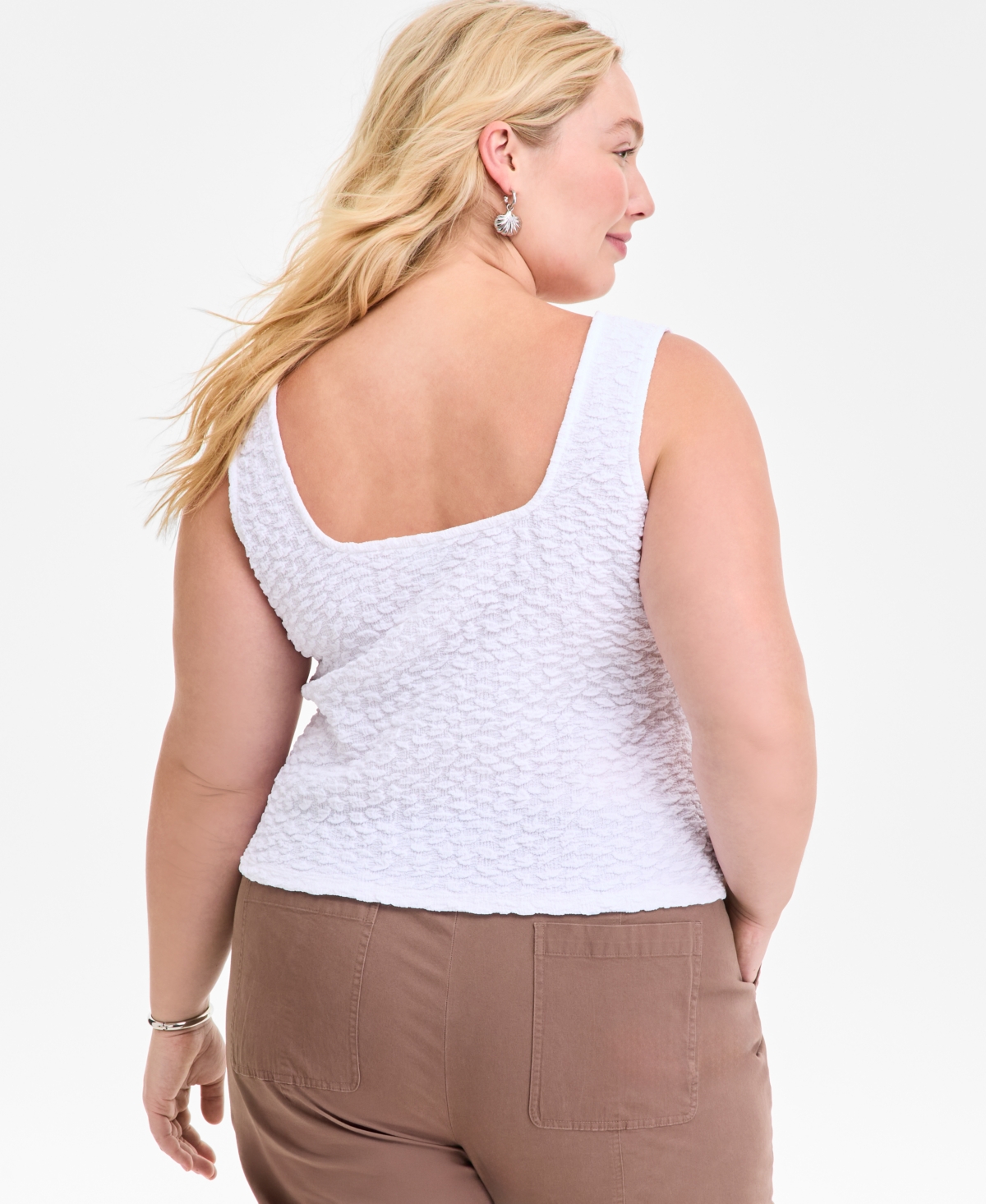 ON 34TH PLUS SIZE TEXTURED-KNIT SQUARE-NECK SLEEVELESS TANK, EXCLUSIVELY AT MACY'S 