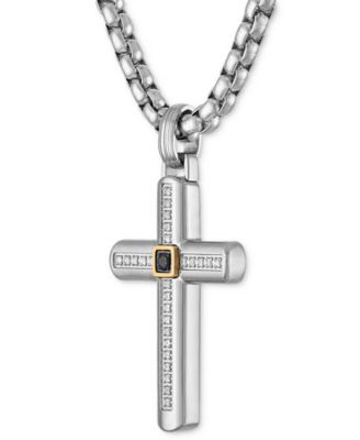 White & Black Diamond Cross 22" Pendant Necklace (1/6 ct. t.w.) in Stainless Steel