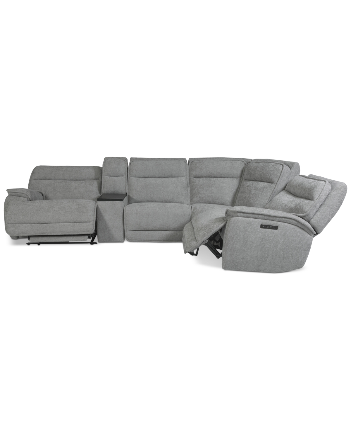 Macy's Ozryn 5-pc. Fabric Sectional With Console And 2 Power Motion Chairs, Exclusively At  In Silver