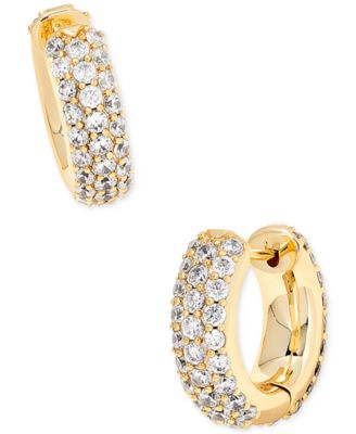 14k Gold-Plated Small Pavé Huggie Hoop Earrings, 0.62" 