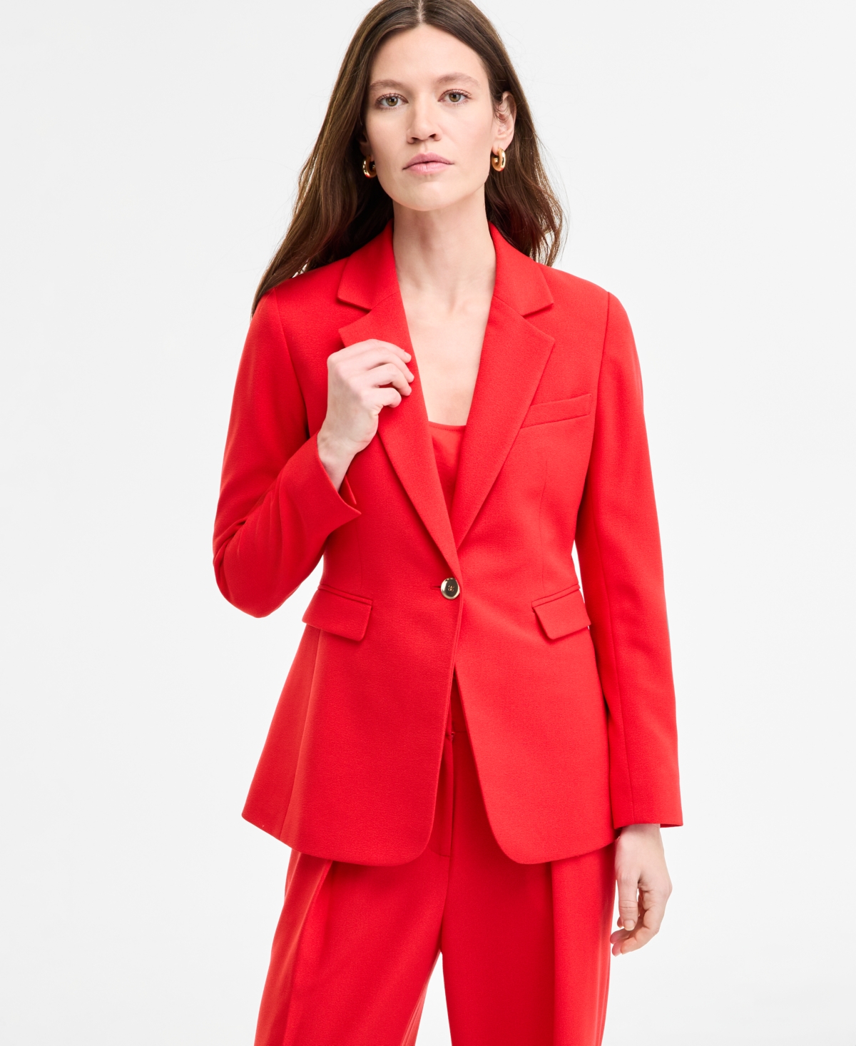 Women's Crepe One-Button Blazer, Exclusively at Macy's - Bisou Red