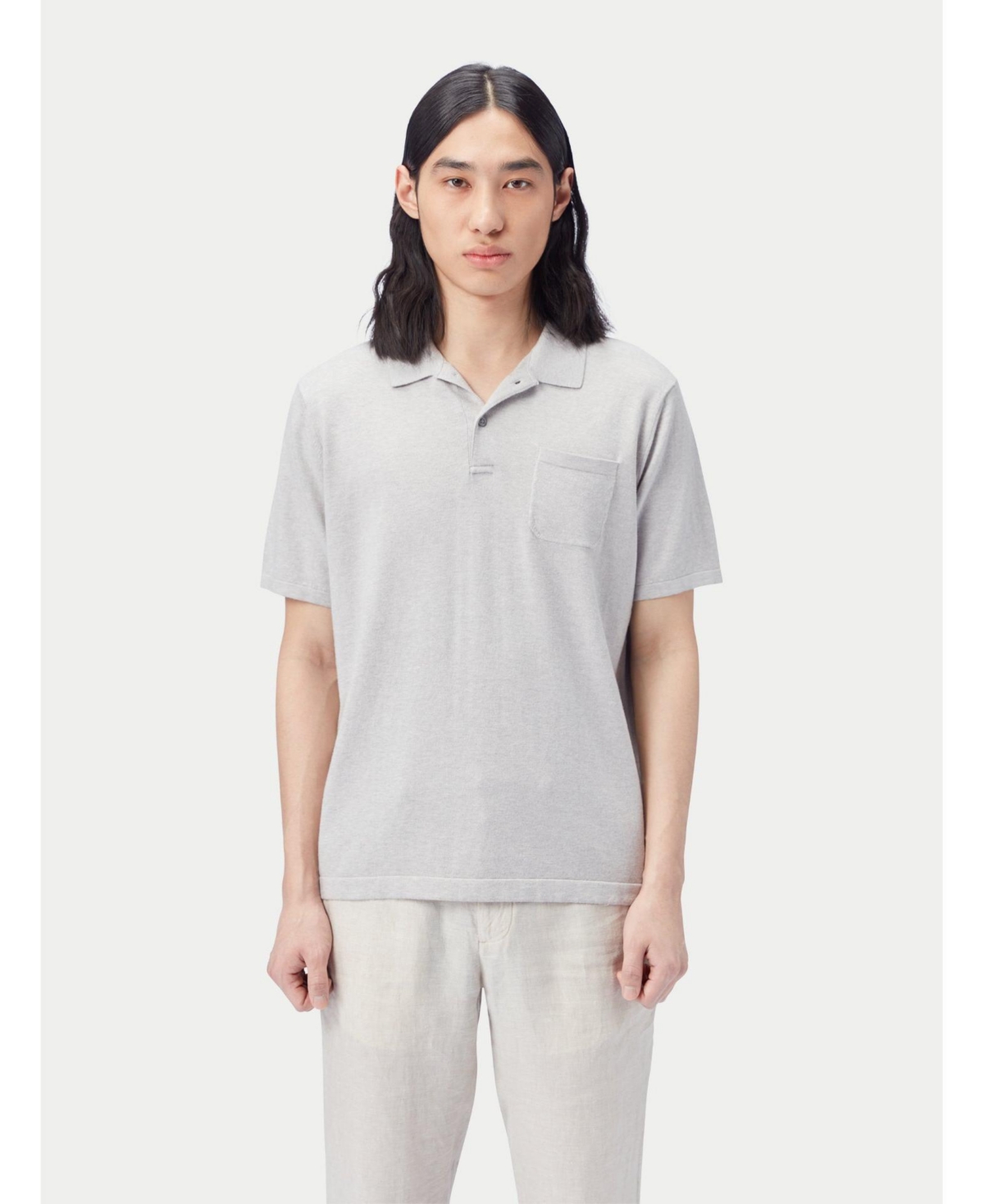 Men's Cotton Silk Cashmere Blend Polo Shirt - Neutral-wind chime