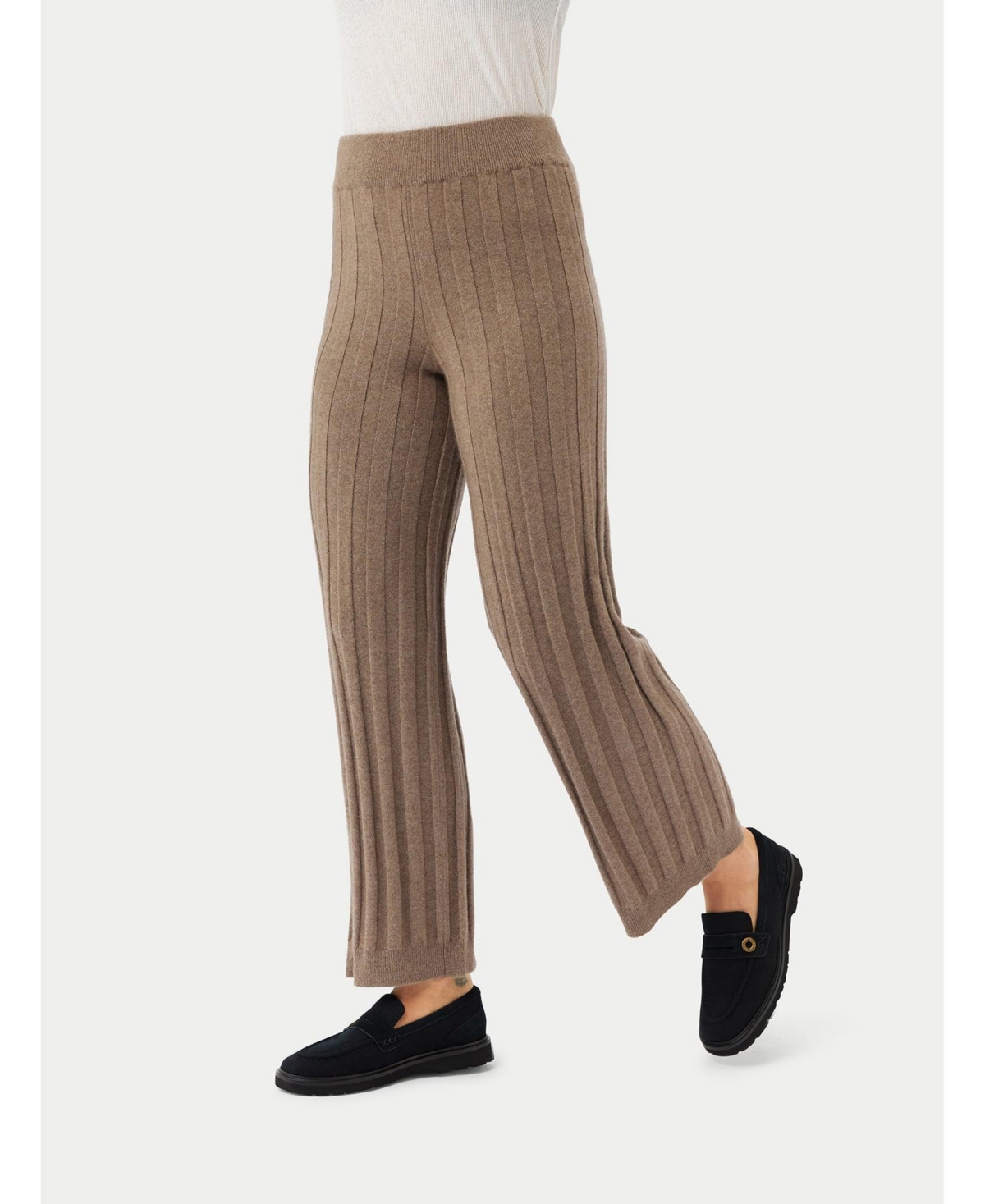 Women's Organic Color Textured Knit Cashmere Pants - M / warm grey / WK0949-1000/0000 - Neutral-fog