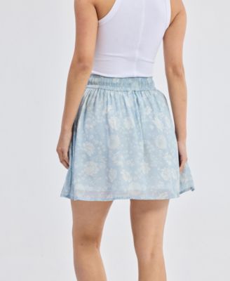 Women's Drawstring Short Skirt in Blue Florals