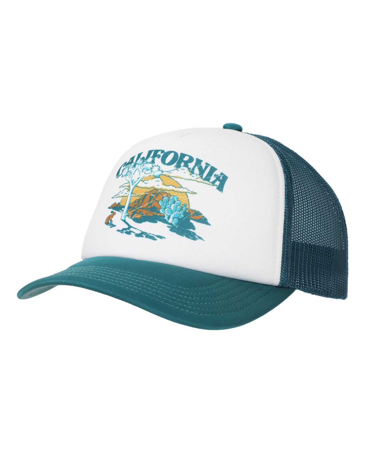 California Mountains & Desert White & Green Foam Trucker Hat - California mountains  desert