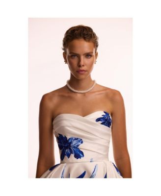 Women's Wonderful white A-line maxi dress with blue flowers