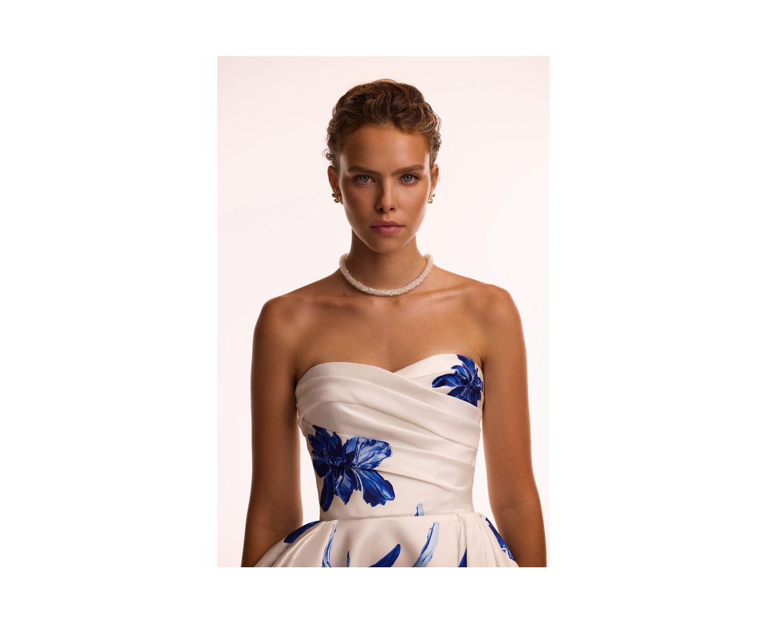 Women's Wonderful white A-line maxi dress with blue flowers