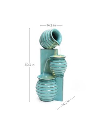 Aqua Blue 3-Tier Bowls 2.5-Feet Tall Outdoor Polyresin Fountain with Lights