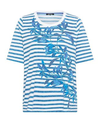 Women's Striped and Foliage Print T-Shirt