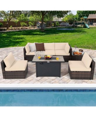 7PCS Patio Rattan Furniture Set Fire Pit Table Cover Cushion