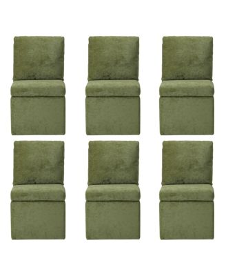 Modern Upholstered Chenille Armless Plywood Dining Chairs With Casters 2 PC