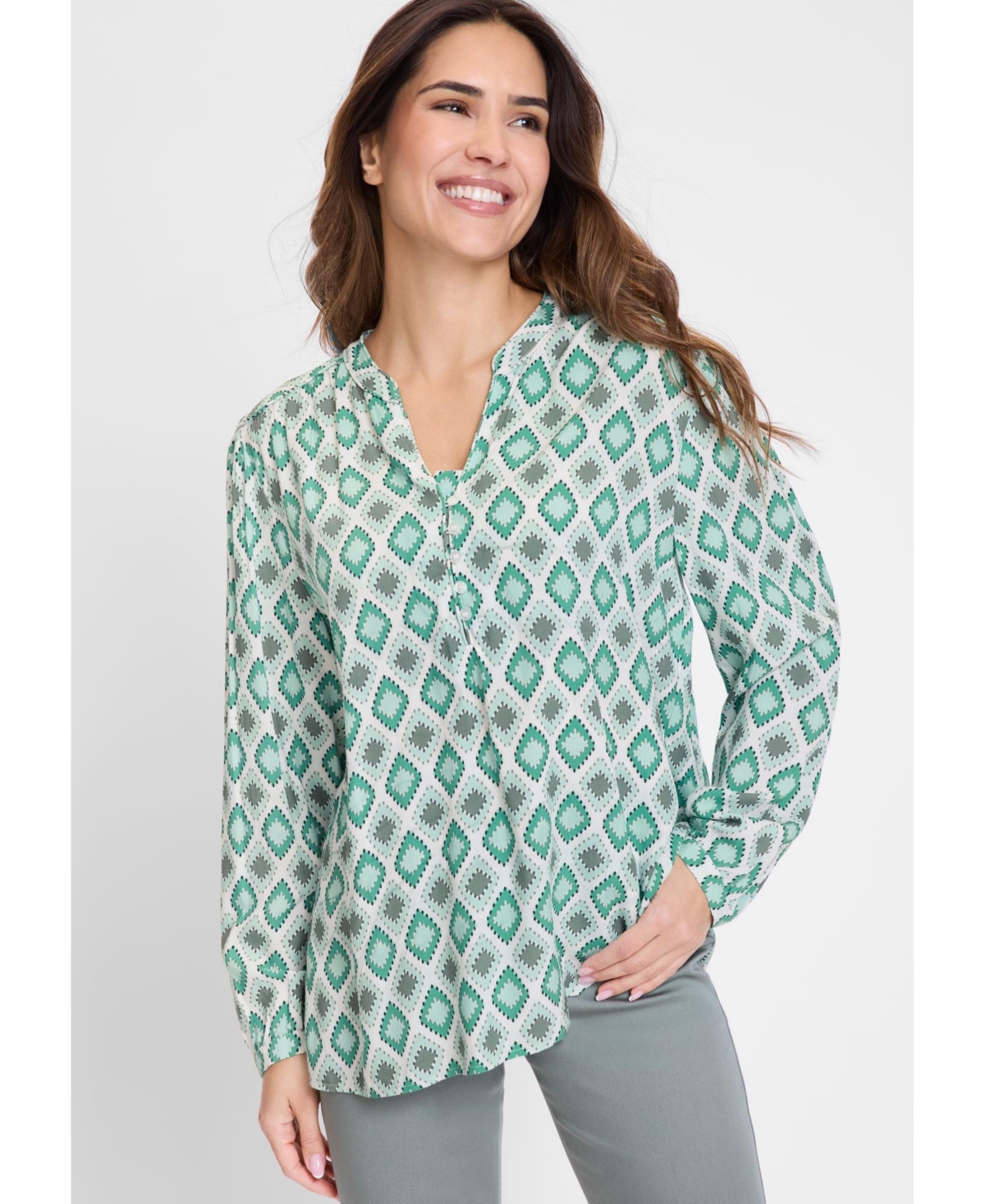 Women's Ornamental Print Tunic Blouse - Mint green