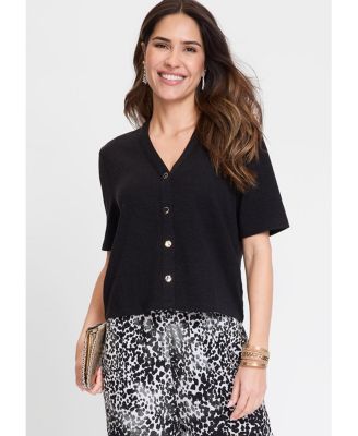 Women's Short Sleeve Cropped Cardigan