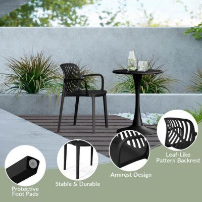 5-Piece Outdoor Resin Round Patio Dining Table Set with Modern Stackable Patio Dining Chairs