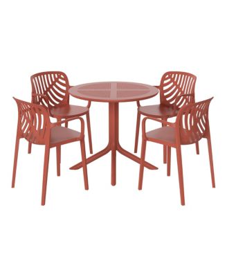 5-Piece Outdoor Resin Round Patio Dining Table Set with Modern Stackable Patio Dining Chairs