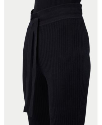 Women's Drawstring Ribbed Cotton Silk Cashmere Blend Flares